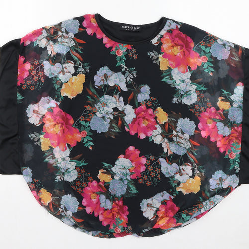 Select Womens Black Floral Polyester Basic Blouse Size 6 Round Neck