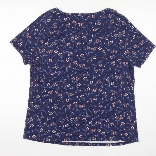 Bonmarché Womens Blue Floral 100% Cotton Basic T-Shirt Size 20 Boat Neck