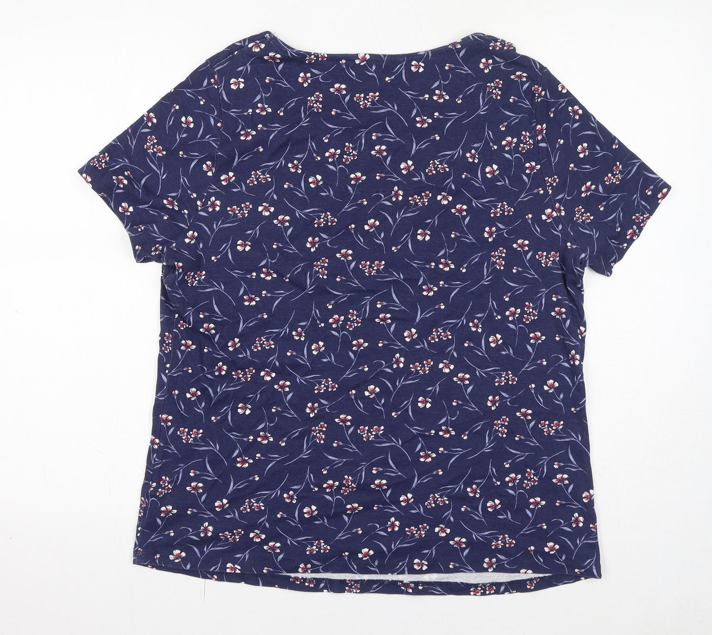 Bonmarché Womens Blue Floral 100% Cotton Basic T-Shirt Size 20 Boat Neck