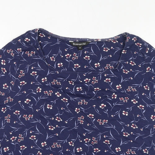 Bonmarché Womens Blue Floral 100% Cotton Basic T-Shirt Size 20 Boat Neck