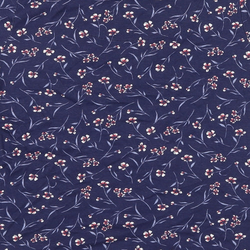 Bonmarché Womens Blue Floral 100% Cotton Basic T-Shirt Size 20 Boat Neck