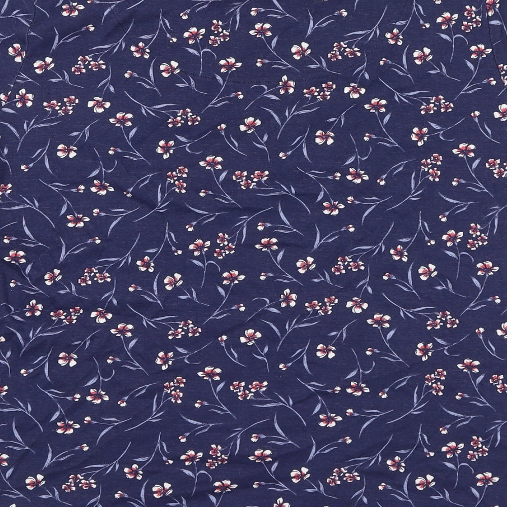 Bonmarché Womens Blue Floral 100% Cotton Basic T-Shirt Size 20 Boat Neck