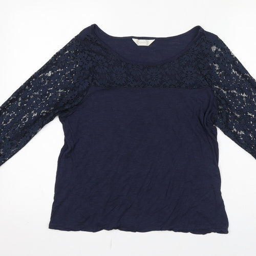 Authentic Womens Blue Viscose Basic Blouse Size 16 Boat Neck - Lace Detail