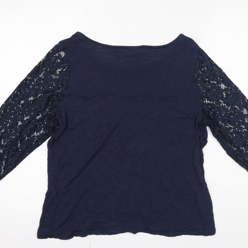 Authentic Womens Blue Viscose Basic Blouse Size 16 Boat Neck - Lace Detail