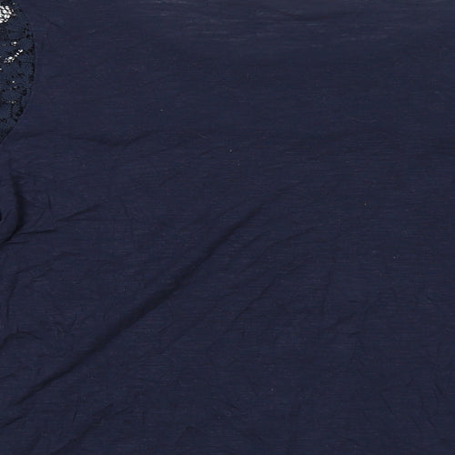 Authentic Womens Blue Viscose Basic Blouse Size 16 Boat Neck - Lace Detail