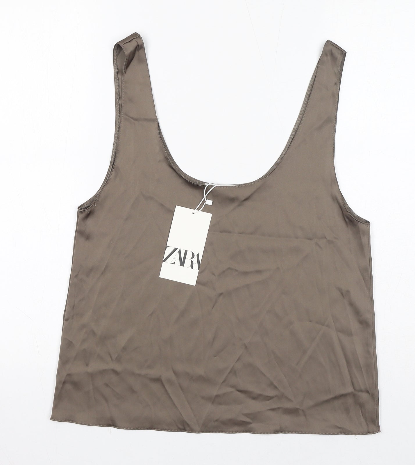 Zara Womens Brown Polyester Basic Tank Size M Scoop Neck