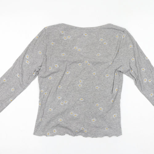 H&M Womens Grey V-Neck Floral Cotton Cardigan Jumper Size S