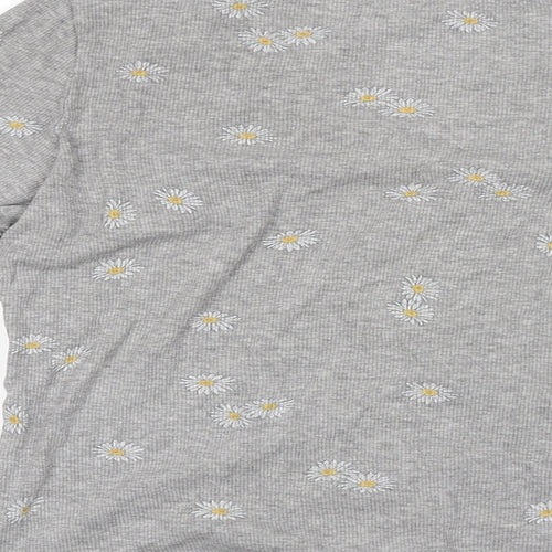 H&M Womens Grey V-Neck Floral Cotton Cardigan Jumper Size S