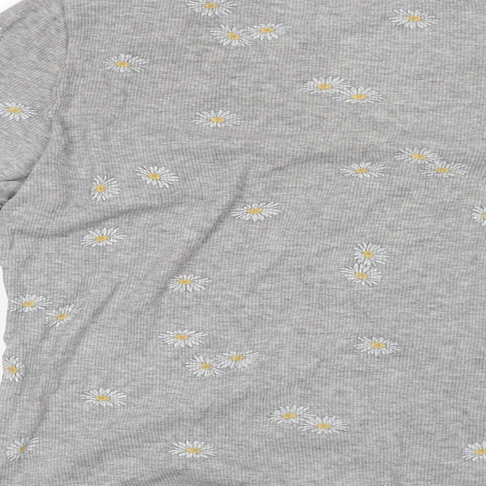 H&M Womens Grey V-Neck Floral Cotton Cardigan Jumper Size S