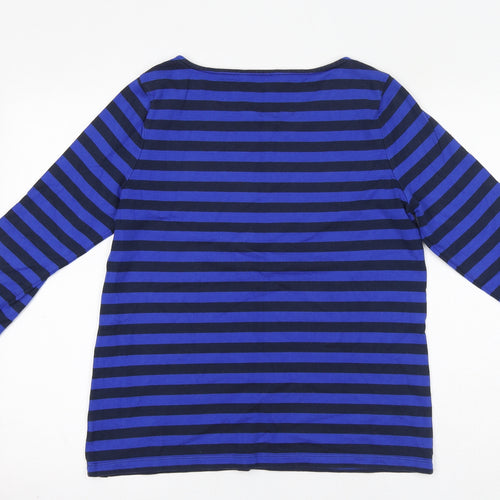 Crew Clothing Womens Blue Striped 100% Cotton Basic T-Shirt Size 12 Boat Neck