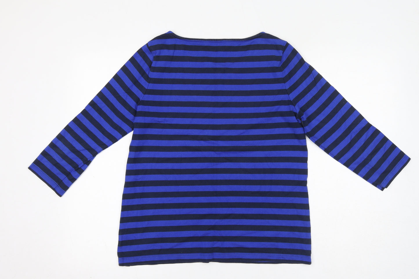 Crew Clothing Womens Blue Striped 100% Cotton Basic T-Shirt Size 12 Boat Neck