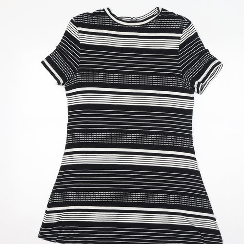 Dorothy Perkins Womens Black Striped Viscose Mini Size 12 Round Neck Pullover