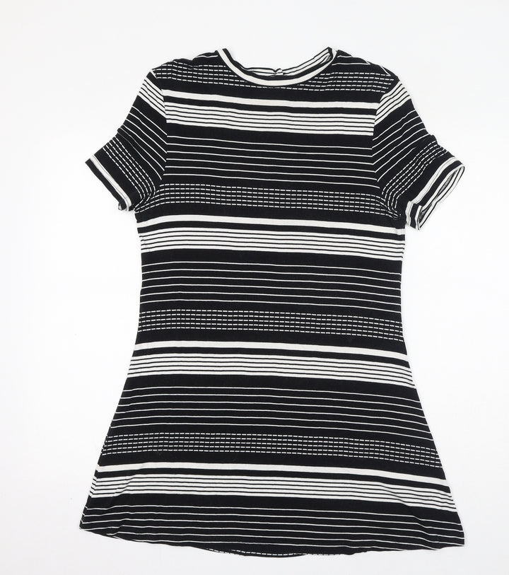 Dorothy Perkins Womens Black Striped Viscose Mini Size 12 Round Neck Pullover