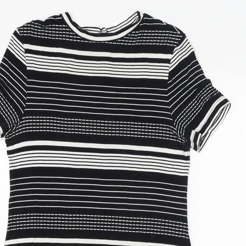 Dorothy Perkins Womens Black Striped Viscose Mini Size 12 Round Neck Pullover