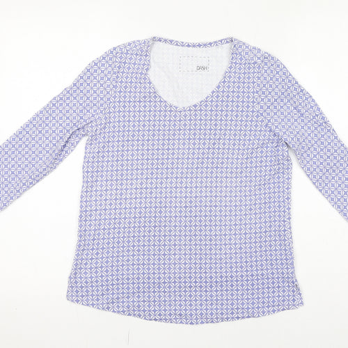 DASH Womens Purple Geometric Cotton Basic T-Shirt Size 10 Round Neck