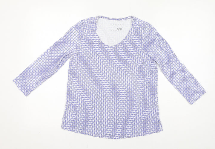 DASH Womens Purple Geometric Cotton Basic T-Shirt Size 10 Round Neck