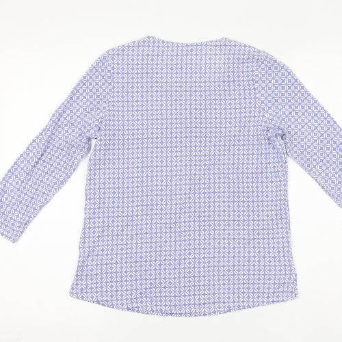 DASH Womens Purple Geometric Cotton Basic T-Shirt Size 10 Round Neck