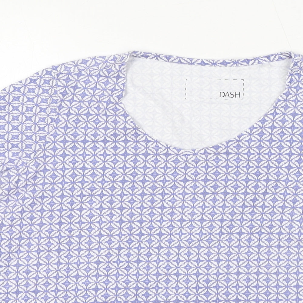 DASH Womens Purple Geometric Cotton Basic T-Shirt Size 10 Round Neck