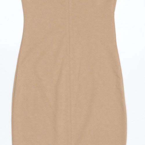 Zara Womens Beige Polyester Bodycon Size S Scoop Neck Pullover