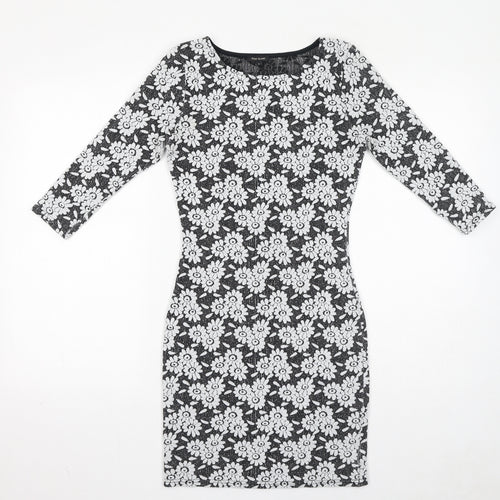 River Island Womens Black Floral Polyester Bodycon Size 6 Boat Neck Pullover