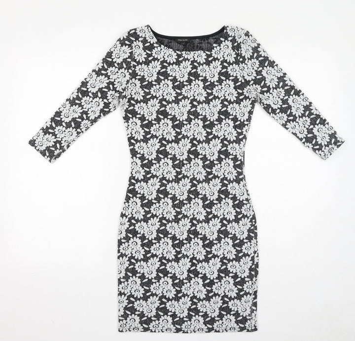 River Island Womens Black Floral Polyester Bodycon Size 6 Boat Neck Pullover