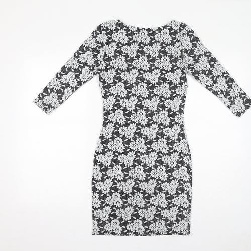 River Island Womens Black Floral Polyester Bodycon Size 6 Boat Neck Pullover