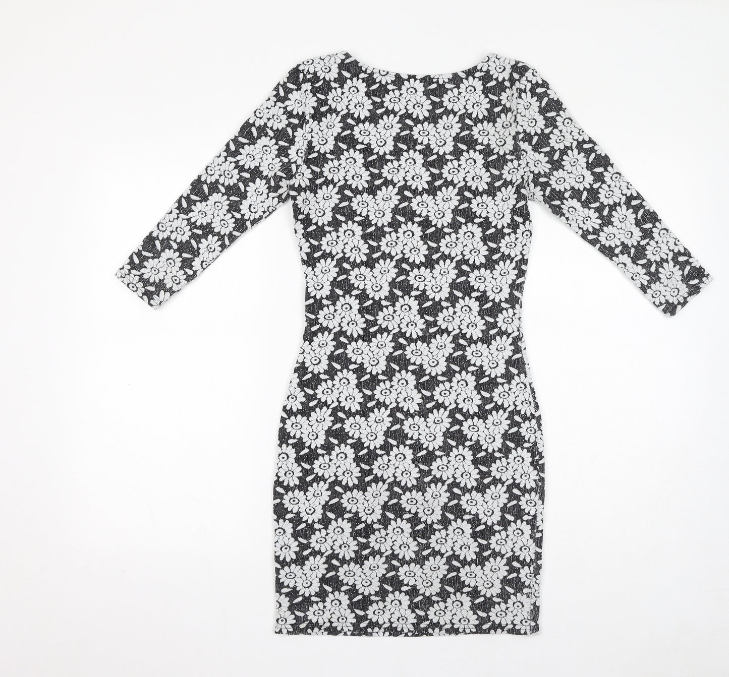 River Island Womens Black Floral Polyester Bodycon Size 6 Boat Neck Pullover