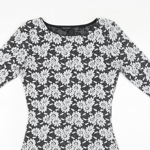 River Island Womens Black Floral Polyester Bodycon Size 6 Boat Neck Pullover