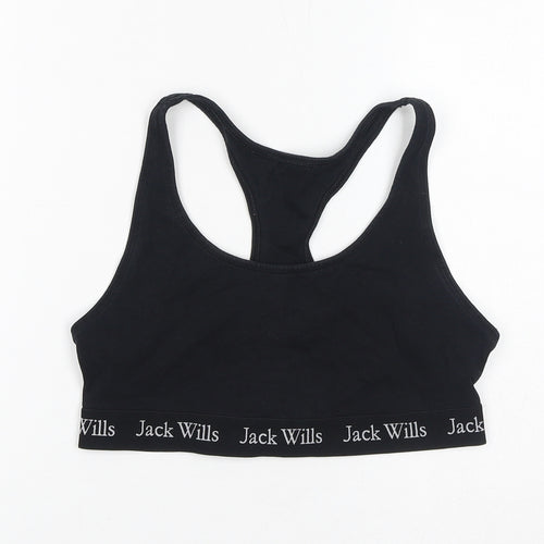 Jack Wills Womens Black Cotton Cropped Tank Size 12 Round Neck