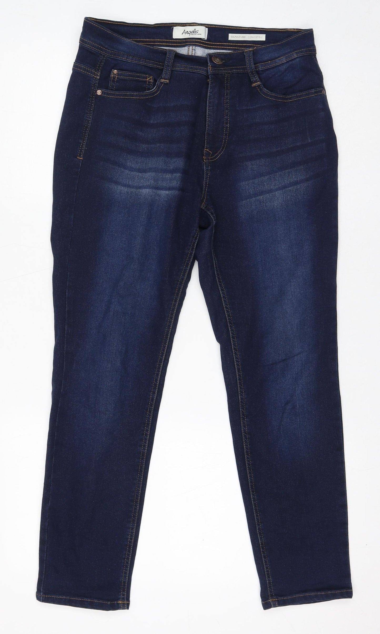 Angels Womens Blue Cotton Tapered Jeans Size 10 L27 in Regular Zip