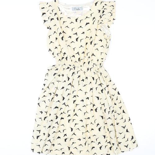 Masta Womens Yellow Geometric Polyester A-Line Size M Round Neck Pullover - Bird pattern