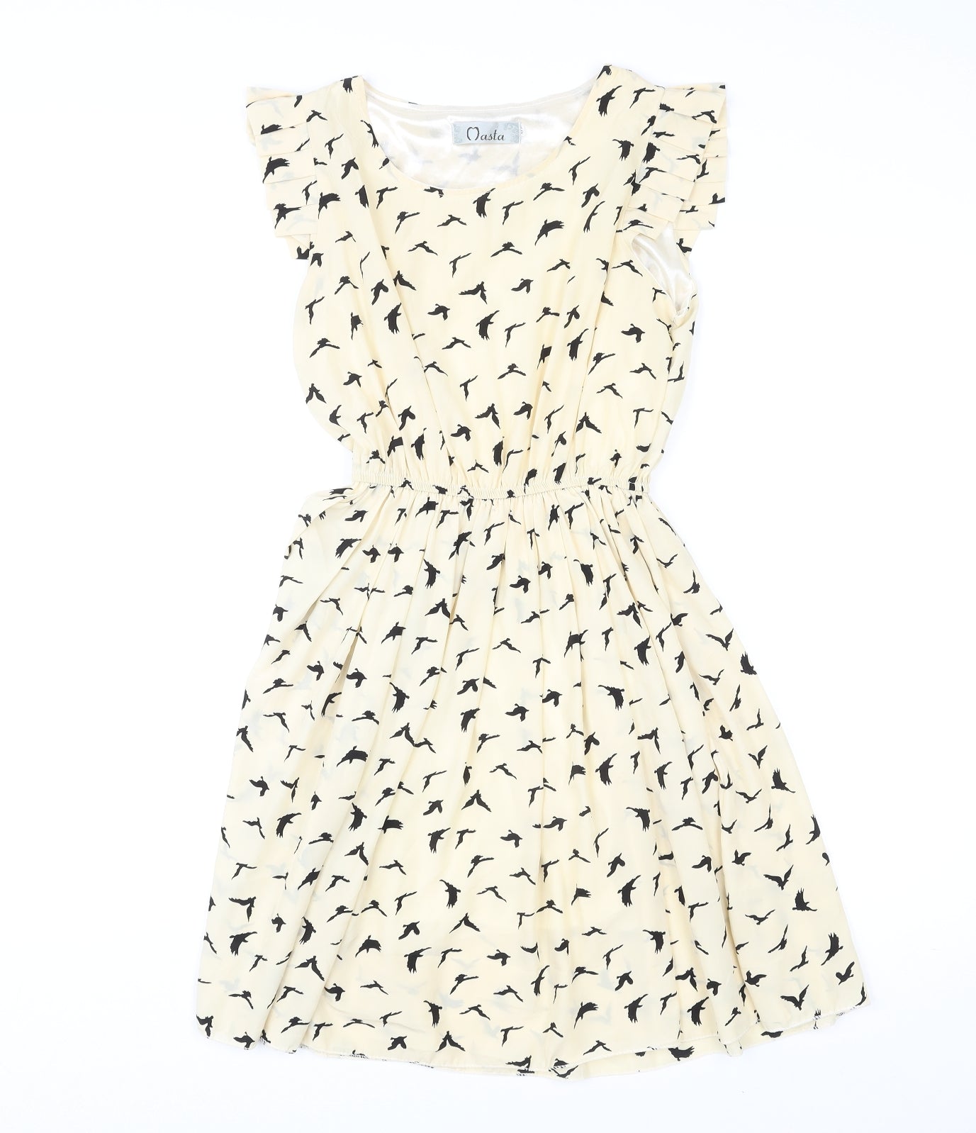 Masta Womens Yellow Geometric Polyester A-Line Size M Round Neck Pullover - Bird pattern
