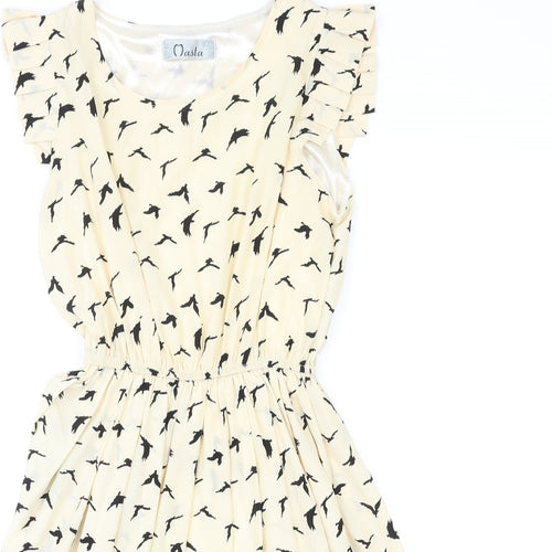 Masta Womens Yellow Geometric Polyester A-Line Size M Round Neck Pullover - Bird pattern