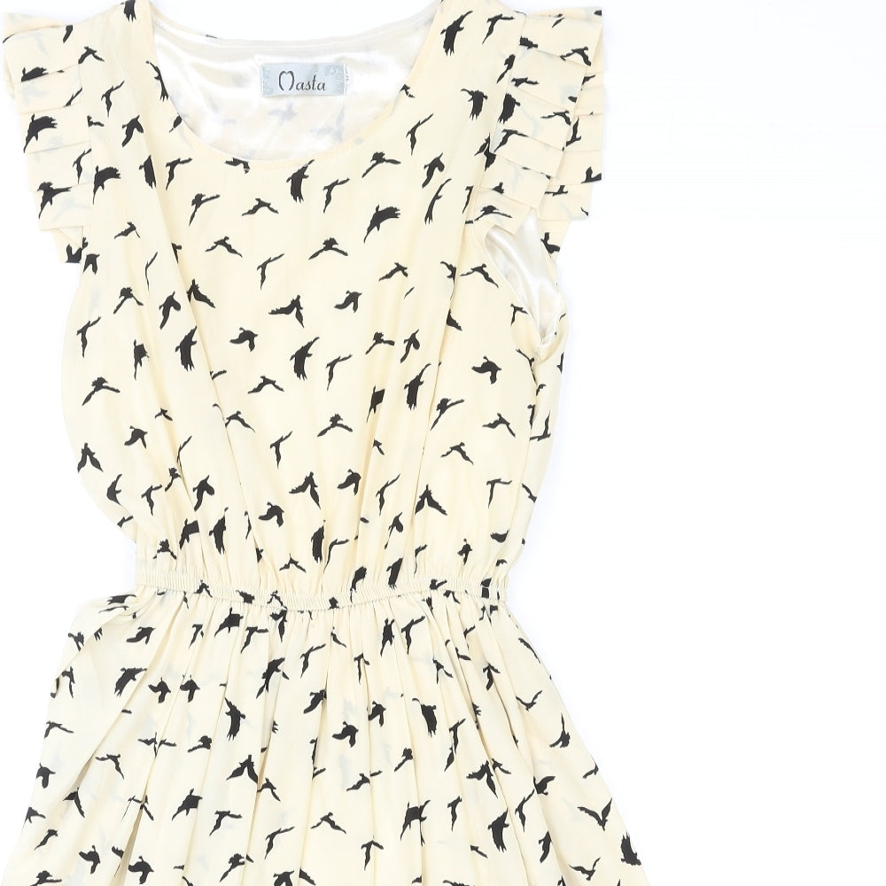 Masta Womens Yellow Geometric Polyester A-Line Size M Round Neck Pullover - Bird pattern