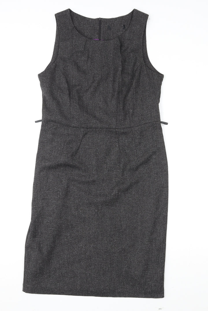 BHS Womens Grey Polyester Shift Size 12 Round Neck Zip