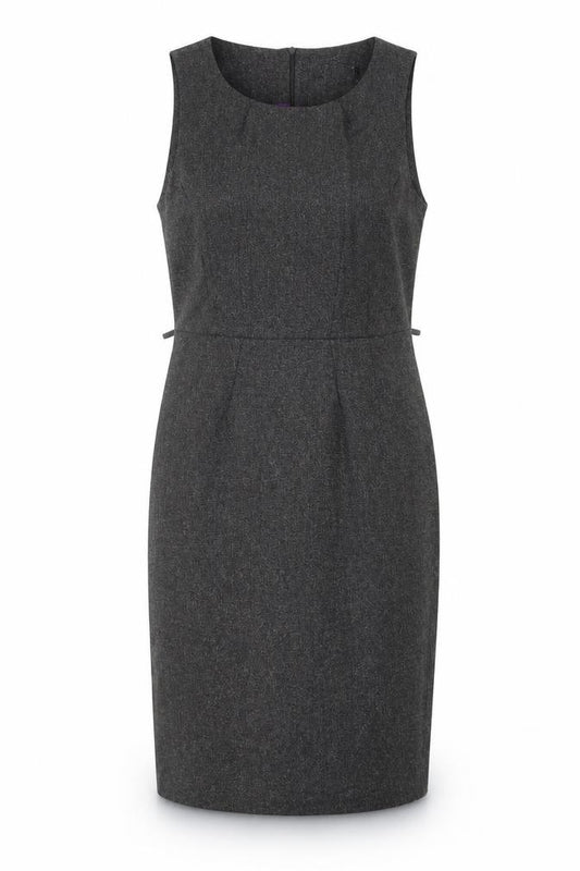 Front view of BHS women’s grey polyester shift, size UK 12, round neck zip