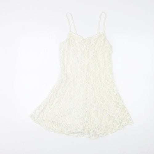 Topshop Womens Ivory Floral Cotton Mini Size 8 V-Neck Pullover
