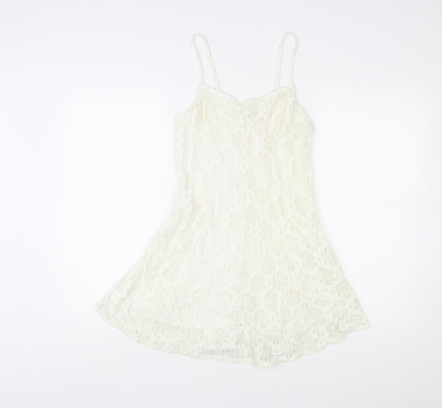Topshop Womens Ivory Floral Cotton Mini Size 8 V-Neck Pullover