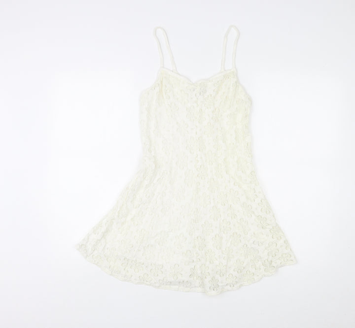 Topshop Womens Ivory Floral Cotton Mini Size 8 V-Neck Pullover