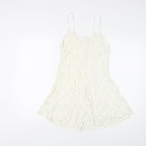 Topshop Womens Ivory Floral Cotton Mini Size 8 V-Neck Pullover