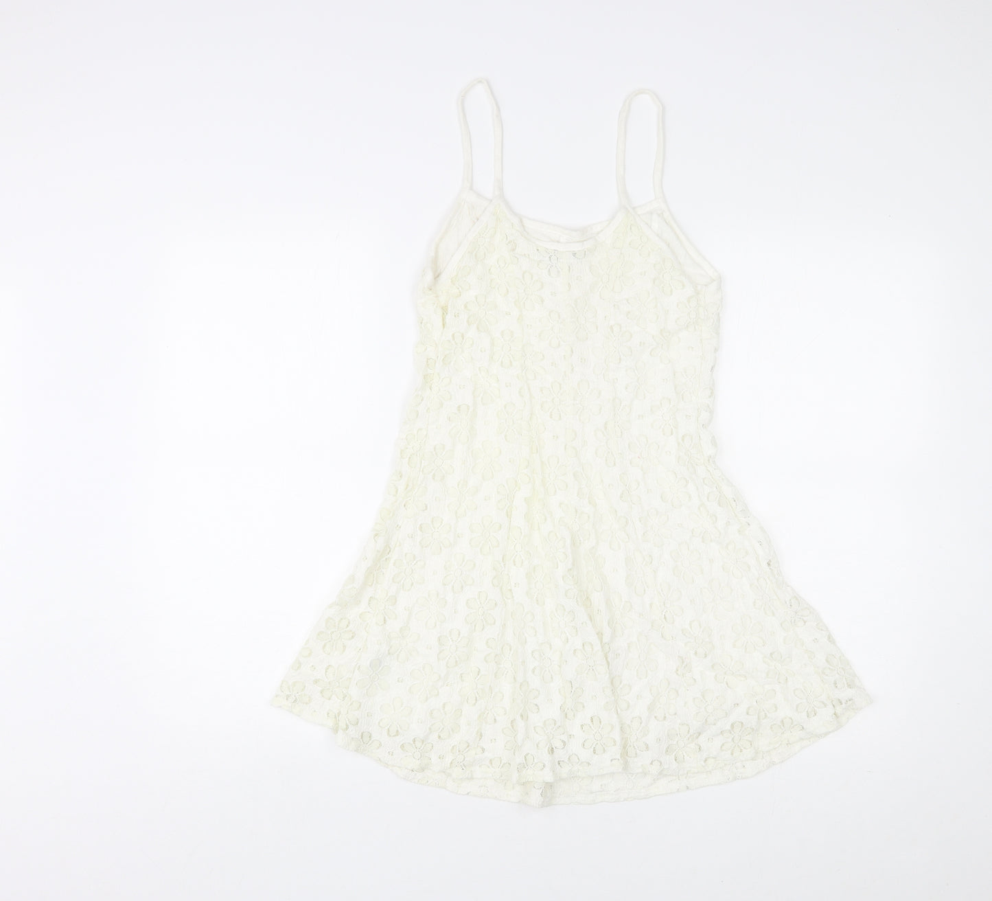 Topshop Womens Ivory Floral Cotton Mini Size 8 V-Neck Pullover