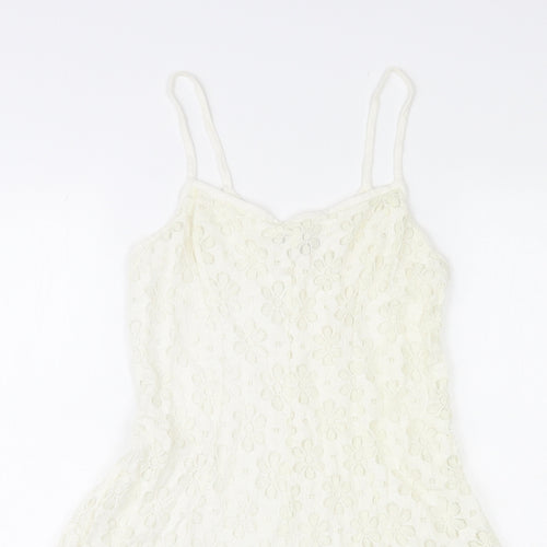 Topshop Womens Ivory Floral Cotton Mini Size 8 V-Neck Pullover
