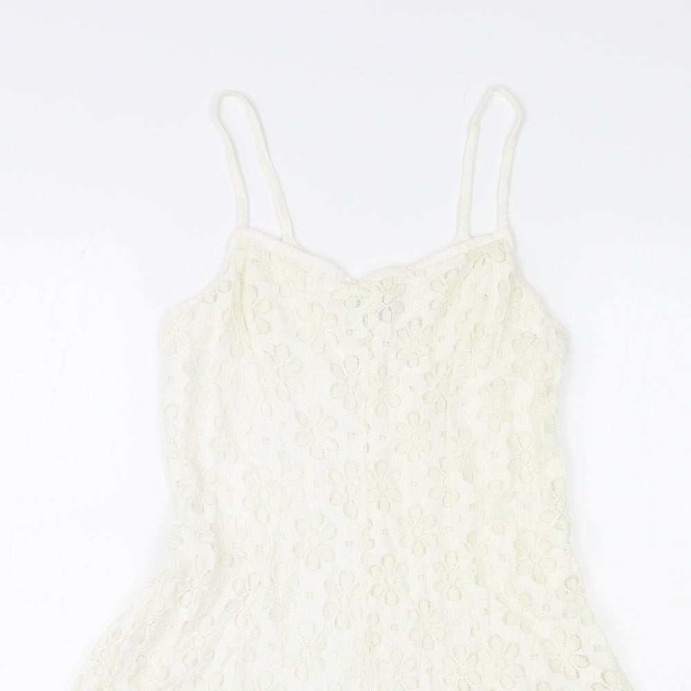 Topshop Womens Ivory Floral Cotton Mini Size 8 V-Neck Pullover