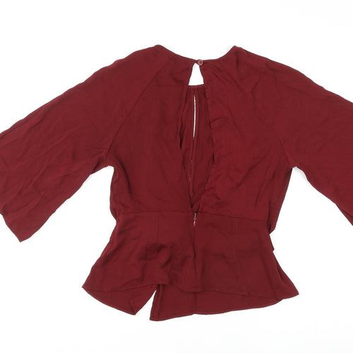 Topshop Womens Red Polyester Basic Blouse Size 8 Round Neck - Tie Front Detail