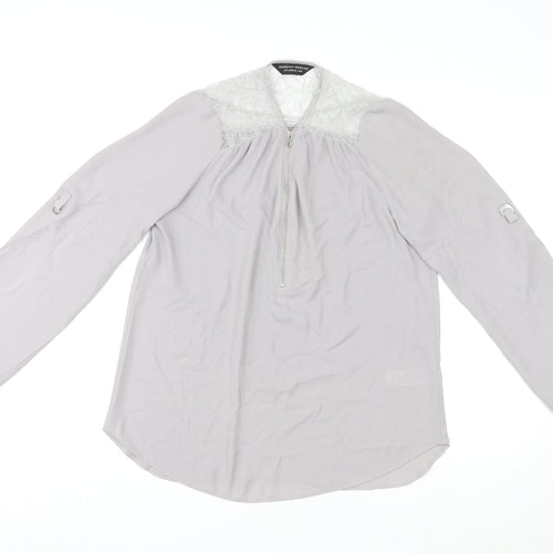 Dorothy Perkins Womens Grey Polyester Basic Blouse Size 12 V-Neck - Lace Trim