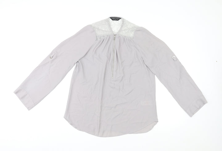 Dorothy Perkins Womens Grey Polyester Basic Blouse Size 12 V-Neck - Lace Trim