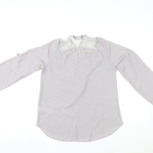 Dorothy Perkins Womens Grey Polyester Basic Blouse Size 12 V-Neck - Lace Trim