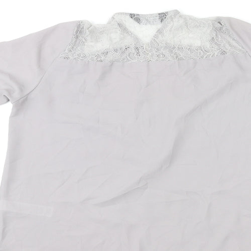 Dorothy Perkins Womens Grey Polyester Basic Blouse Size 12 V-Neck - Lace Trim
