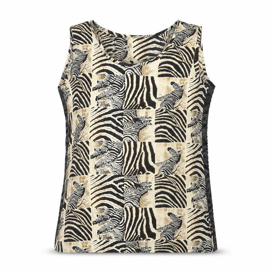 Front view of Roberta women’s multicoloured animal print polyester basic tank, size UK 8, round neck - zebra print