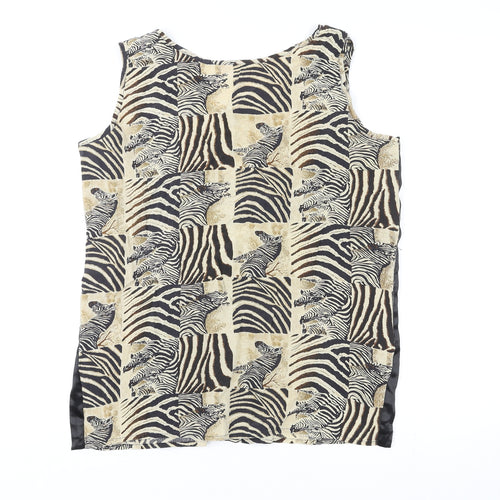 Roberta Womens Multicoloured Animal Print Polyester Basic Tank Size 8 Round Neck - Zebra Print